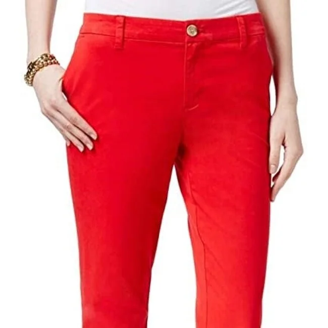 Cozy Layers Tommy Hilfiger Women's Cuffed Chino Straight-Leg Pants Dark Red Size 4
