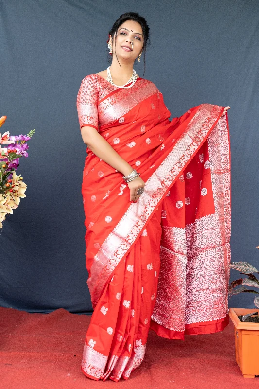 Soft Comfort Women's Red Woven Soft Banarasi Silk Saree With Blouse (Saree Blouse Without stitch) - Aastha Fashion Soft Comfort Women's Red Woven Soft Banarasi Silk Saree With Blouse (Saree Blouse Without stitch) - Aastha Fashion