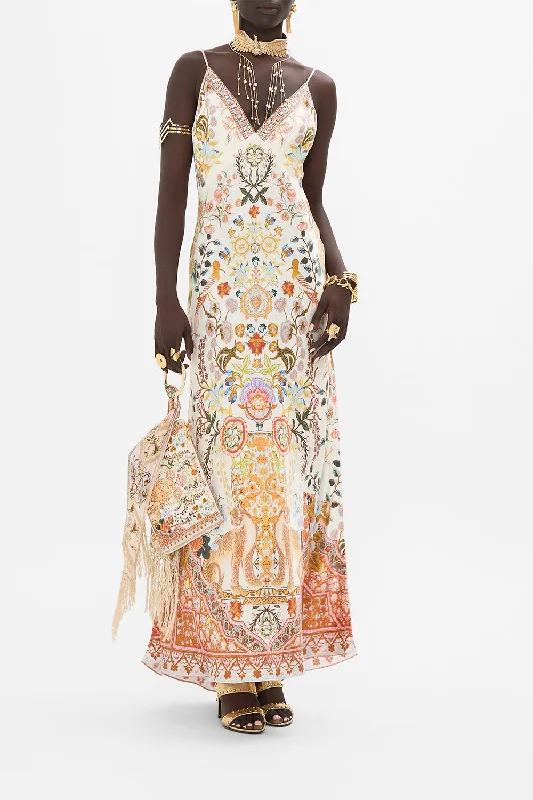 Soft Fabrics V NECK LONG BIAS SLIP DRESS WITH TRAIN IN HONOUR OF HEIRLOOMS