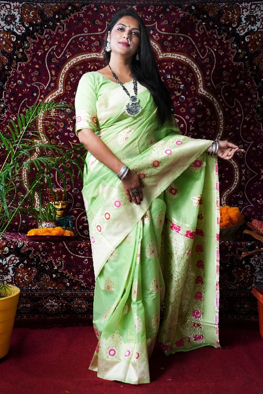 Comfortable Dresses Women's Green Woven Soft Linen Silk Saree With Blouse (Saree Blouse Without stitch) - Aastha Fashion Comfortable Dresses Women's Green Woven Soft Linen Silk Saree With Blouse (Saree Blouse Without stitch) - Aastha Fashion