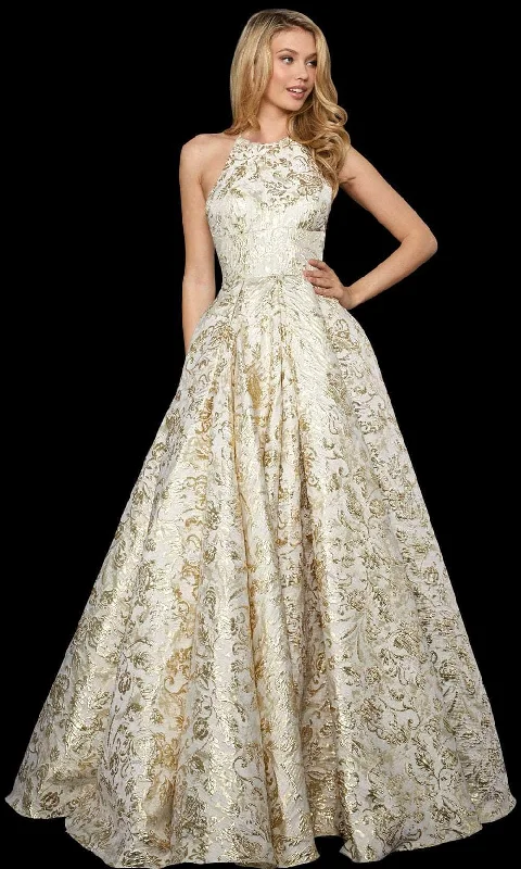 Stylish Wear Sherri Hill - Halter Metallic Jacquard Gown 53253