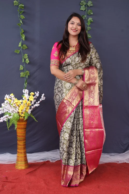 Elegant Dressing Women's Mehendi Woven Tissue Silk Saree With Blouse (Saree Blouse Without stitch) - Aastha Fashion Elegant Dressing Women's Mehendi Woven Tissue Silk Saree With Blouse (Saree Blouse Without stitch) - Aastha Fashion