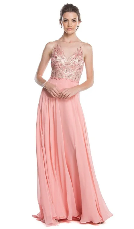 Cozy Chic Wear Aspeed Design - Embellished Illusion Neck A-line Prom Dress