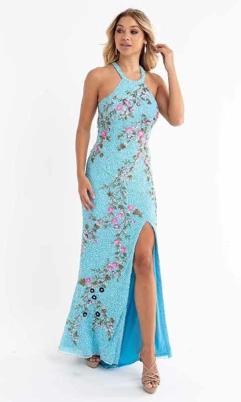 Elegant Dressing Primavera Couture - 3726 Halter Neckline Floral Sequin Gown