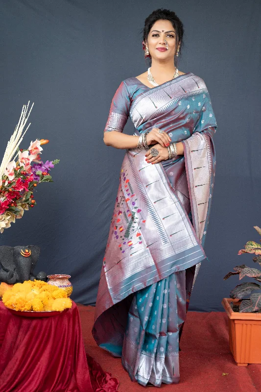 Soft Clothing Women's Teal Woven Soft Paithani Silk Saree With Blouse (Saree Blouse Without stitch) - Aastha Fashion Soft Clothing Women's Teal Woven Soft Paithani Silk Saree With Blouse (Saree Blouse Without stitch) - Aastha Fashion
