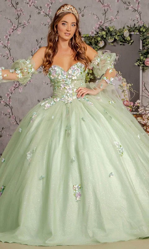 Comfortable Jeans GLS by Gloria GL3300 - Ruched Bodice 3D Floral Embellished Ballgown Comfortable Jeans GLS by Gloria GL3300 - Ruched Bodice 3D Floral Embellished Ballgown