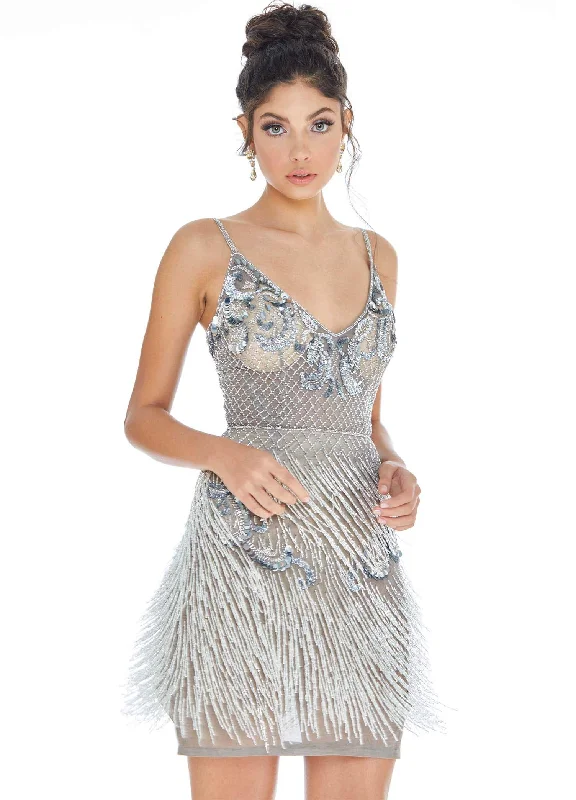 Soft Looks Ashley Lauren - Bead-Fringed Sheath Dress 4261 - 1 pc Silver/Pewter In Size 8 Available Soft Looks Ashley Lauren - Bead-Fringed Sheath Dress 4261 - 1 pc Silver/Pewter In Size 8 Available