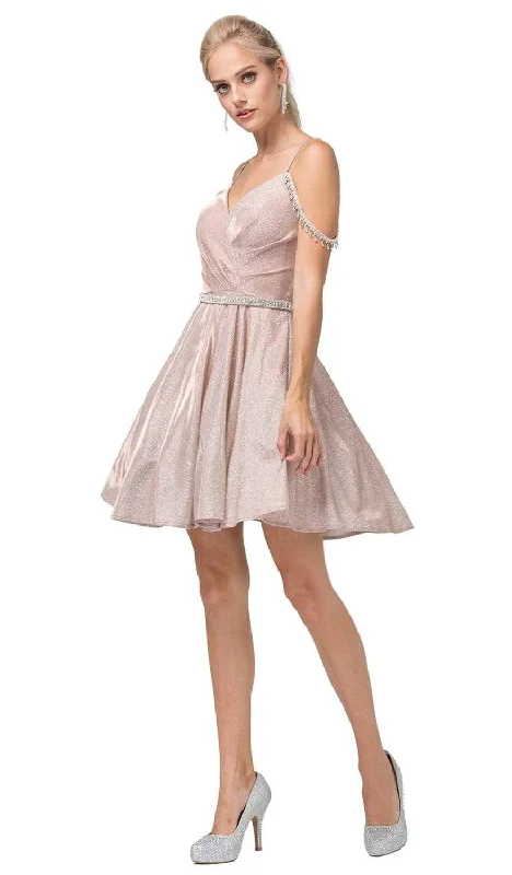 Breezy Comfort Dancing Queen - 3173 Jewel Draped Metallic A-Line Dress
