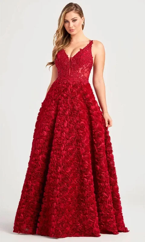 Relaxed Fit Wear Colette By Daphne CL5251 - Plunging V-Neck Floral Ballgown