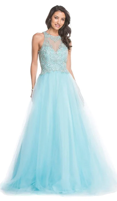 All-Day Wear Aspeed Design - Applique Halter Neck Evening Ballgown