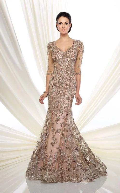 Soft Knitwear Ivonne D by Mon Cheri - Quarter Sleeve Lace Tulle Gown 216D52
