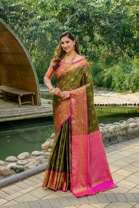 Soft Touch Women's Mehendi Woven Kanchipuram Silk Saree With Blouse (Saree Blouse Without stitch) - Aastha Fashion Soft Touch Women's Mehendi Woven Kanchipuram Silk Saree With Blouse (Saree Blouse Without stitch) - Aastha Fashion