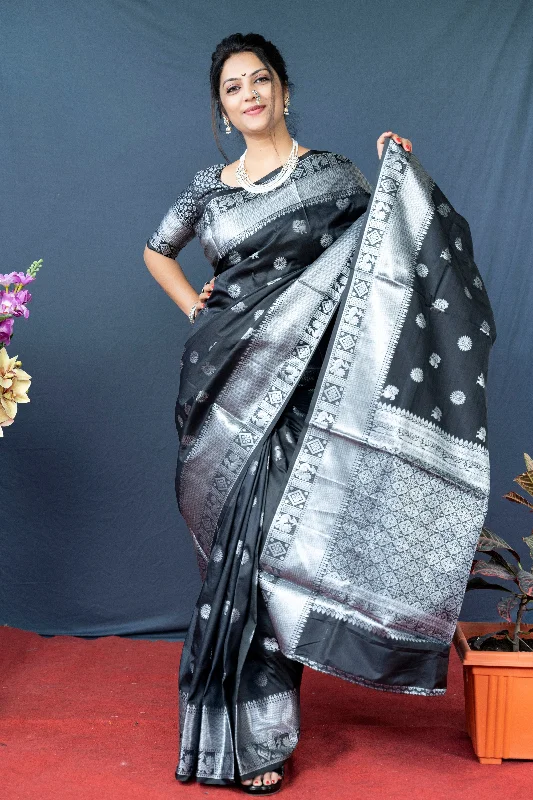 Fashion Comfort Women's Black Woven Soft Banarasi Silk Saree With Blouse (Saree Blouse Without stitch) - Aastha Fashion Fashion Comfort Women's Black Woven Soft Banarasi Silk Saree With Blouse (Saree Blouse Without stitch) - Aastha Fashion