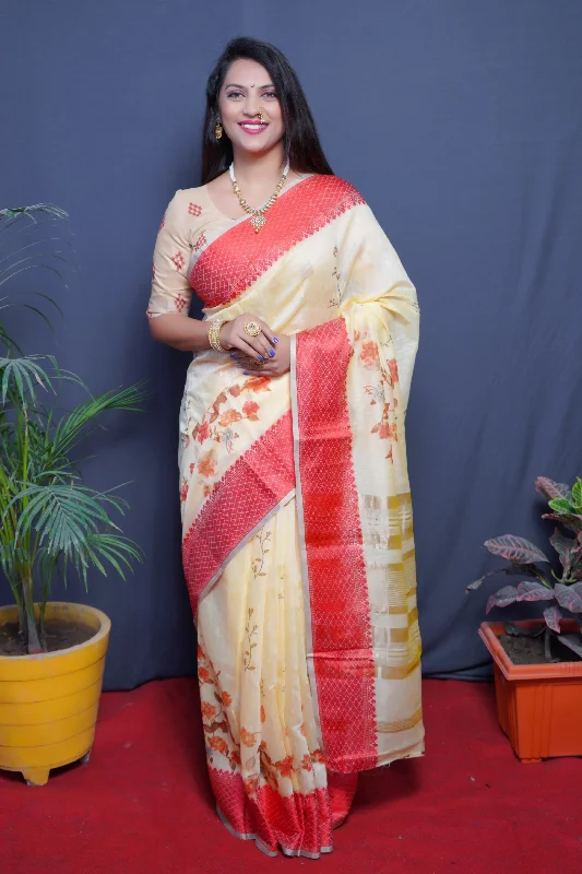 Relaxed Fashion Women's Red Woven Linen Silk Saree With Blouse (Saree Blouse Without stitch) - Aastha Fashion Relaxed Fashion Women's Red Woven Linen Silk Saree With Blouse (Saree Blouse Without stitch) - Aastha Fashion