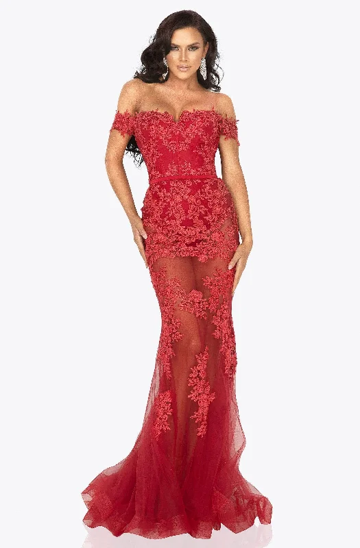 Comfort Fit Terani Couture - Off Shoulder Floral Prom Dress 2012P1471 - 1 pc Red In Size 4 Available Comfort Fit Terani Couture - Off Shoulder Floral Prom Dress 2012P1471 - 1 pc Red In Size 4 Available