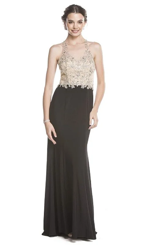 Cozy Fashion Aspeed Design - Beaded Sheer Sheath Evening Dress