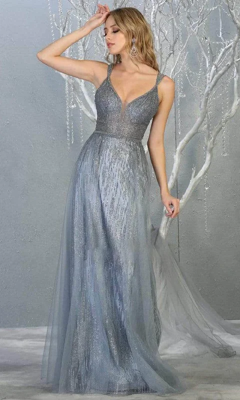 Stylish Ease May Queen - Plunging V-Neck A-Line Gown MQ1735