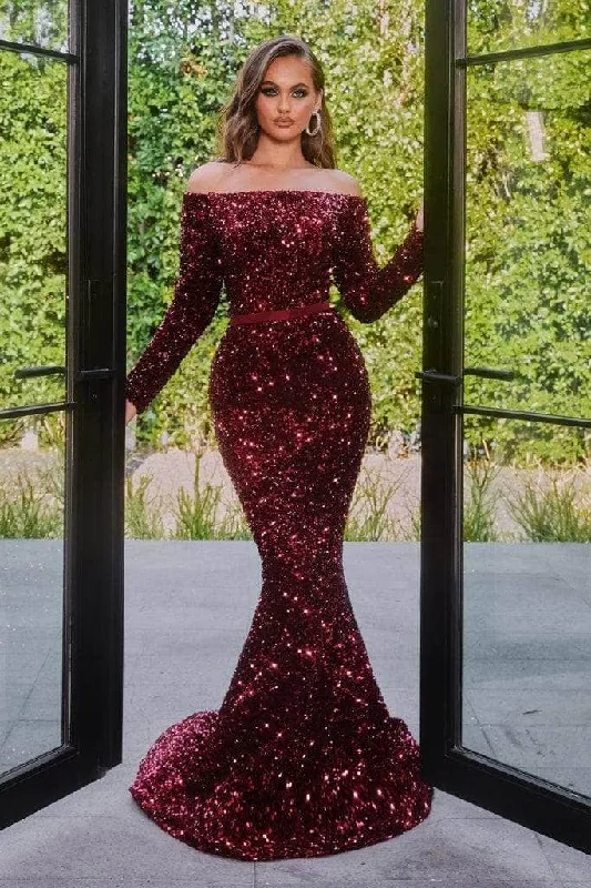 Stylish Wear Portia and Scarlett - Long Sleeve Sequin Gown PS21032 - 1 pc Deep-Red in Size 16 Available Stylish Wear Portia and Scarlett - Long Sleeve Sequin Gown PS21032 - 1 pc Deep-Red in Size 16 Available