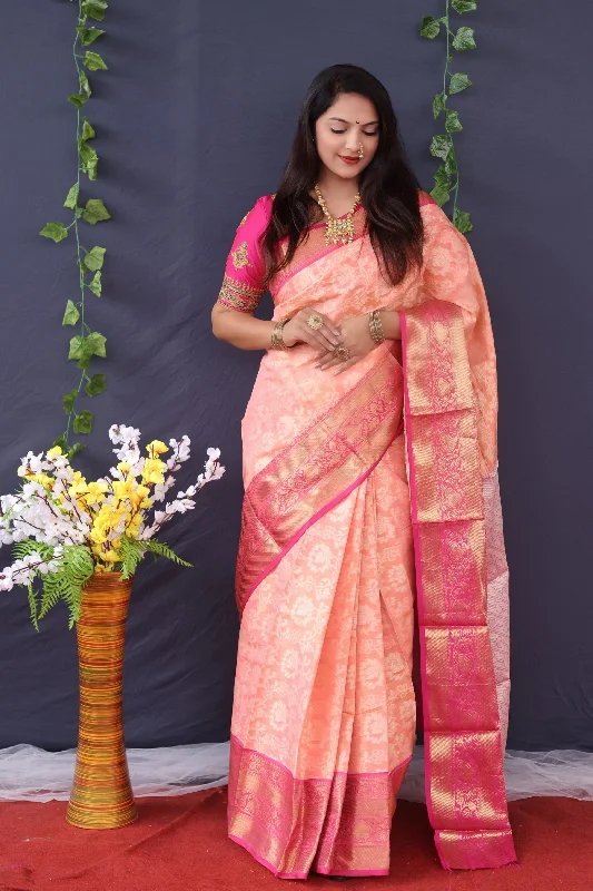 Light Dressing Women's Peach Woven Tissue Silk Saree With Blouse (Saree Blouse Without stitch) - Aastha Fashion Light Dressing Women's Peach Woven Tissue Silk Saree With Blouse (Saree Blouse Without stitch) - Aastha Fashion