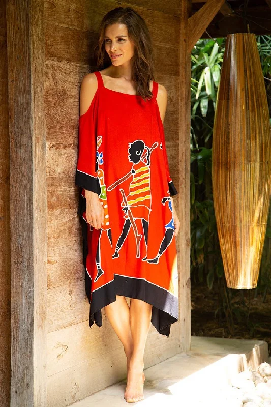Simple Style SHU-SHI Women's Hand Painted Tribal Poncho Dress | Loose Beach Cover Up | Short Cold Shoulder Tunic with Cut Outs Simple Style SHU-SHI Women's Hand Painted Tribal Poncho Dress | Loose Beach Cover Up | Short Cold Shoulder Tunic with Cut Outs