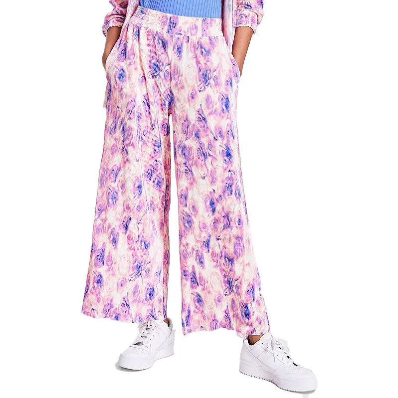 Cozy Fit Wear Bar III Womens Petites Pleated Printed Wide Leg Pants