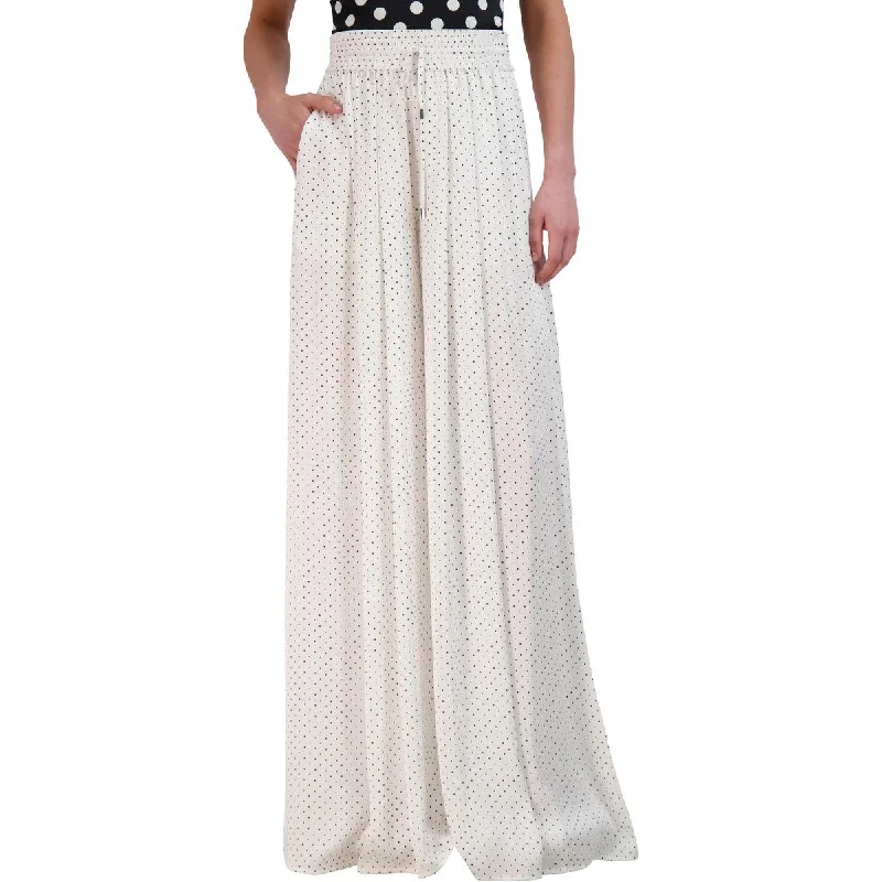 Casual Fit BCBGMAXAZRIA Womens Satin Polka Dot Wide Leg Pants