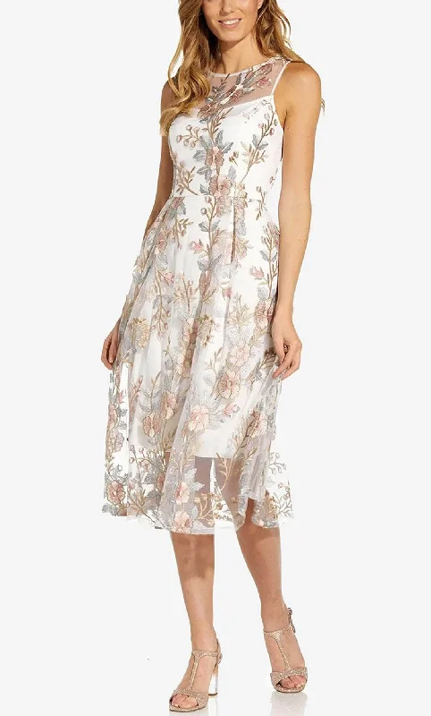 Smart Comfort Wear Adrianna Papell AP1D104513 - Floral Embroidered Midi Dress