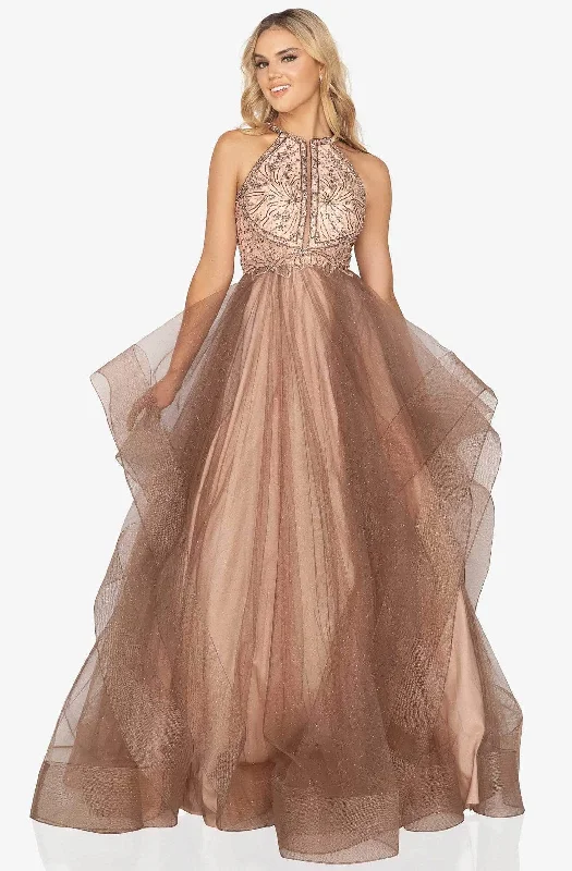 Soft Touch Terani Couture - Halter Tiered A-Line Prom Gown 2011P1217 - 1 pc Dusty Blue Mocha In Size 16 Available Soft Touch Terani Couture - Halter Tiered A-Line Prom Gown 2011P1217 - 1 pc Dusty Blue Mocha In Size 16 Available