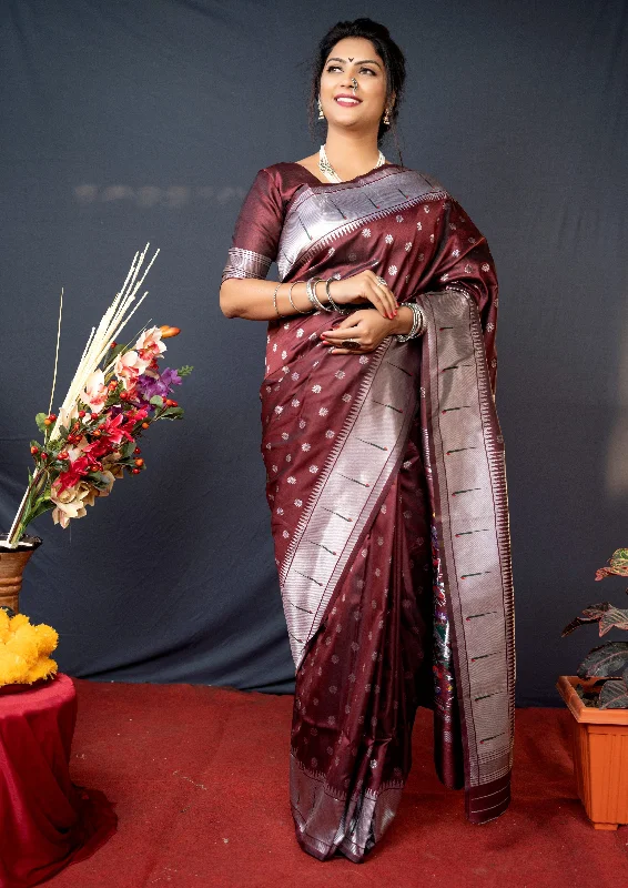 Trendy Wear Women's Maroon Woven Soft Paithani Silk Saree With Blouse (Saree Blouse Without stitch) - Aastha Fashion Trendy Wear Women's Maroon Woven Soft Paithani Silk Saree With Blouse (Saree Blouse Without stitch) - Aastha Fashion