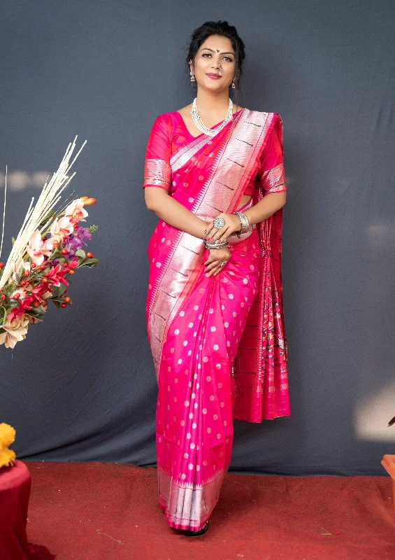 All-Day Wear Women's Rani Pink Woven Soft Paithani Silk Saree With Blouse (Saree Blouse Without stitch) - Aastha Fashion All-Day Wear Women's Rani Pink Woven Soft Paithani Silk Saree With Blouse (Saree Blouse Without stitch) - Aastha Fashion