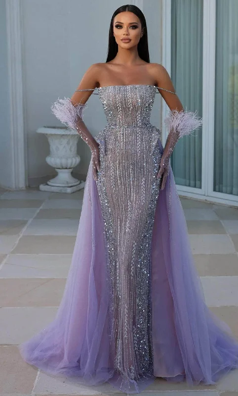 Casual Fit Portia and Scarlett PS23983 - Enticing Beaded Gown with Overskirt