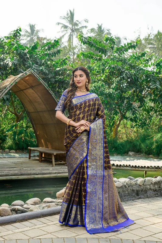 Casual Chic Outfits Women's Coffee Woven Kanchipuram Silk Saree With Blouse (Saree Blouse Without stitch) - Aastha Fashion Casual Chic Outfits Women's Coffee Woven Kanchipuram Silk Saree With Blouse (Saree Blouse Without stitch) - Aastha Fashion