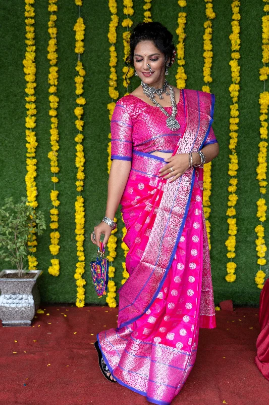 Relaxed Chic Women's Rani Pink Woven Soft Handloom Silk Saree With Blouse (Saree Blouse Without stitch) - Aastha Fashion Relaxed Chic Women's Rani Pink Woven Soft Handloom Silk Saree With Blouse (Saree Blouse Without stitch) - Aastha Fashion