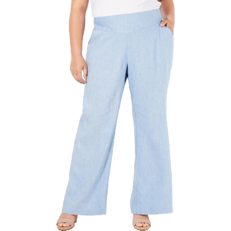 Layered Style INC Womens Plus Mid Rise Linen Wide Leg Pants