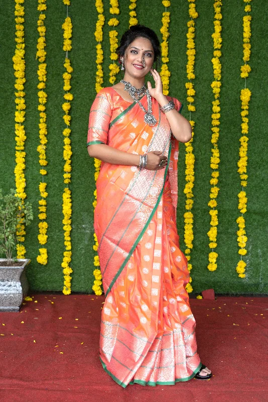 Versatile Style Women's Orange Woven Soft Handloom Silk Saree With Blouse (Saree Blouse Without stitch) - Aastha Fashion Versatile Style Women's Orange Woven Soft Handloom Silk Saree With Blouse (Saree Blouse Without stitch) - Aastha Fashion