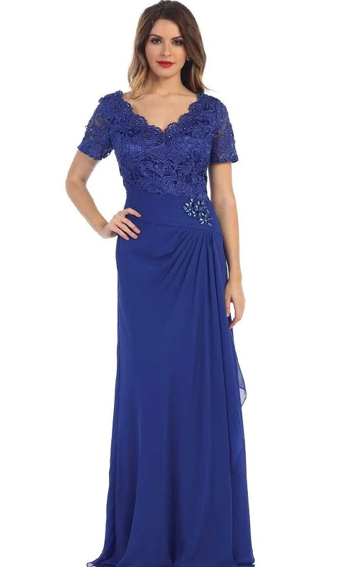 Easy-to-Wear May Queen - Lace Scalloped V-neck Sheath Evening Dress
