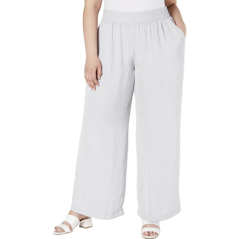 Everyday Comfort Alfani Womens Plus Satin Pull On Wide Leg Pants