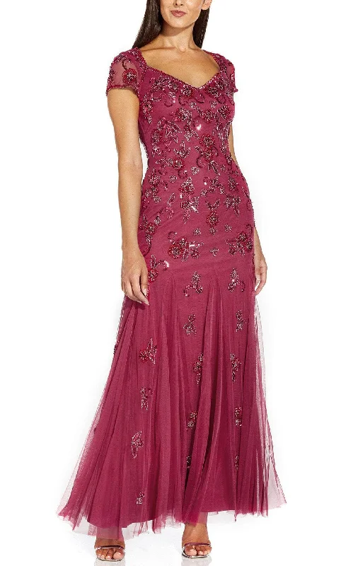 Relaxed Fashion Adrianna Papell AP1E207786 - V Neck Sequin-Appliqued Evening Gown