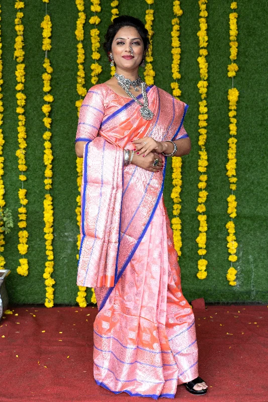 Comfortable Tops Women's Peach Woven Soft Handloom Silk Saree With Blouse (Saree Blouse Without stitch) - Aastha Fashion Comfortable Tops Women's Peach Woven Soft Handloom Silk Saree With Blouse (Saree Blouse Without stitch) - Aastha Fashion