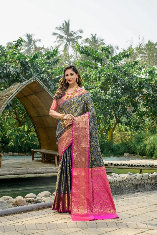 Cozy Sweaters Women's Navy Blue Woven Kanchipuram Silk Saree With Blouse (Saree Blouse Without stitch) - Aastha Fashion Cozy Sweaters Women's Navy Blue Woven Kanchipuram Silk Saree With Blouse (Saree Blouse Without stitch) - Aastha Fashion