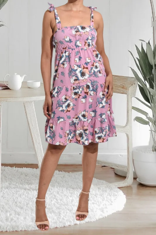 Relaxed Dresses Pink Floral Tie Shoulder Dress