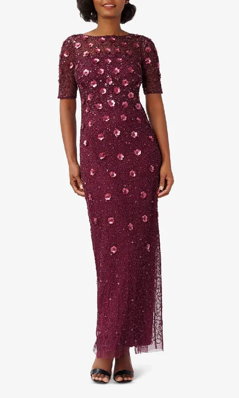 Layered Comfort Adrianna Papell AP1E209314 - Short Sleeve 3D Floral Embellished Evening Dress