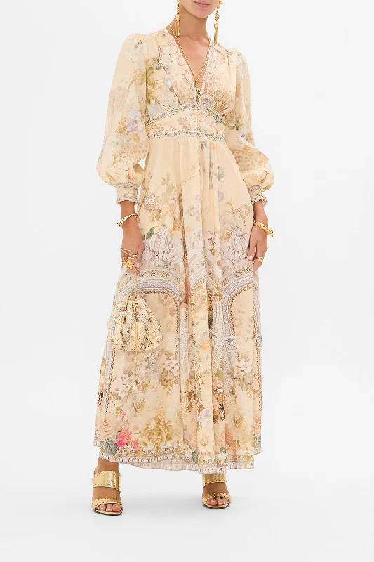 Breezy Style BUTTON DRESS WITH SHAPED WAISTBAND ADORNED IN ANTIQUITY