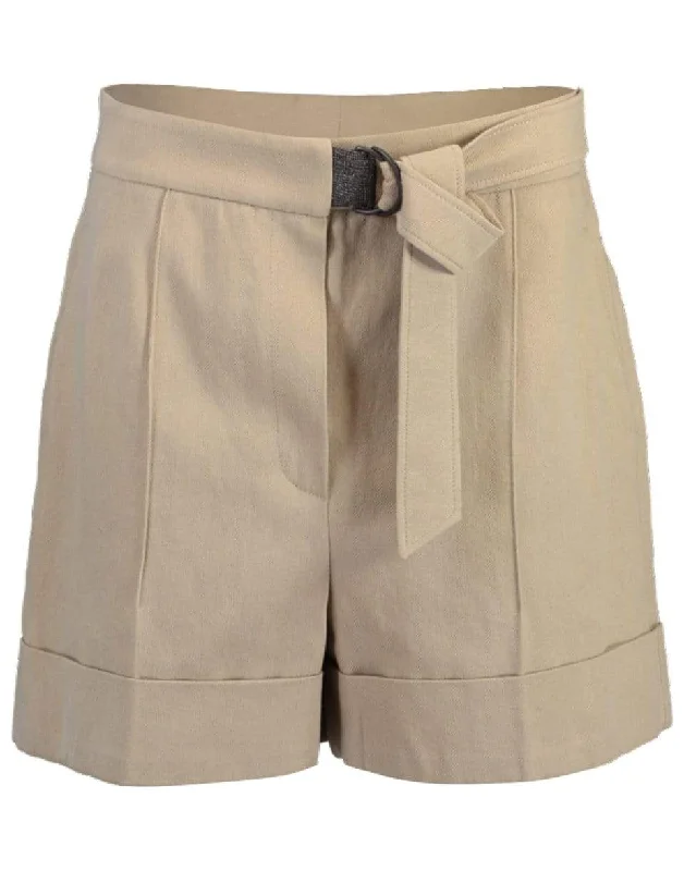 All-Day Wear Belted High-Rise Drill Shorts