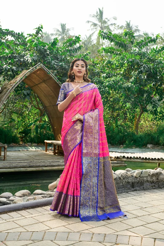 Weekend Comfort Wear Women's Rani Pink Woven Kanchipuram Silk Saree With Blouse (Saree Blouse Without stitch) - Aastha Fashion Weekend Comfort Wear Women's Rani Pink Woven Kanchipuram Silk Saree With Blouse (Saree Blouse Without stitch) - Aastha Fashion