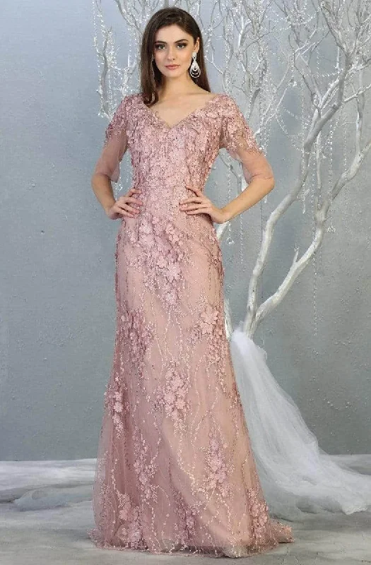 Relaxed Dresses May Queen - Quarter Sleeve Floral Formal Dress RQ7873 - 1 pc Mauve In Size M Available Relaxed Dresses May Queen - Quarter Sleeve Floral Formal Dress RQ7873 - 1 pc Mauve In Size M Available
