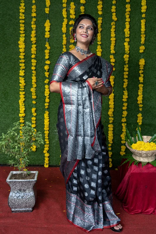 Everyday Style Women's Black Woven Soft Handloom Silk Saree With Blouse (Saree Blouse Without stitch) - Aastha Fashion Everyday Style Women's Black Woven Soft Handloom Silk Saree With Blouse (Saree Blouse Without stitch) - Aastha Fashion