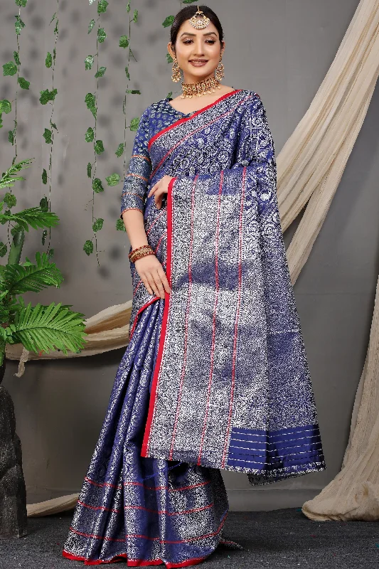 Effortless Elegance Women's Blue Woven Kanchipuram Silk Saree With Blouse (Saree Blouse Without stitch) - Aastha Fashion Effortless Elegance Women's Blue Woven Kanchipuram Silk Saree With Blouse (Saree Blouse Without stitch) - Aastha Fashion