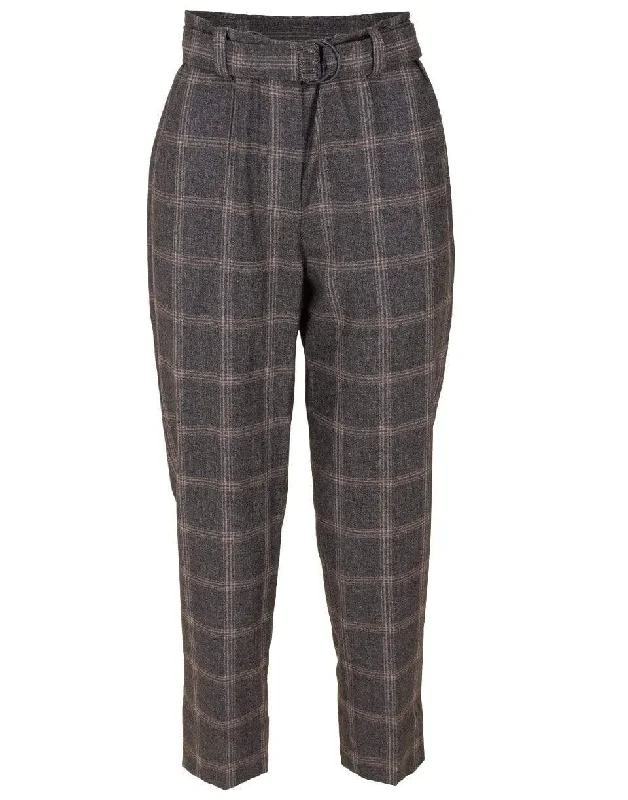 Soft Comfort Belted Plaid Wool Pant