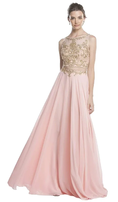 Simple Comfort Aspeed Design - Sleeveless Sheer Bateau A-line Prom Dress
